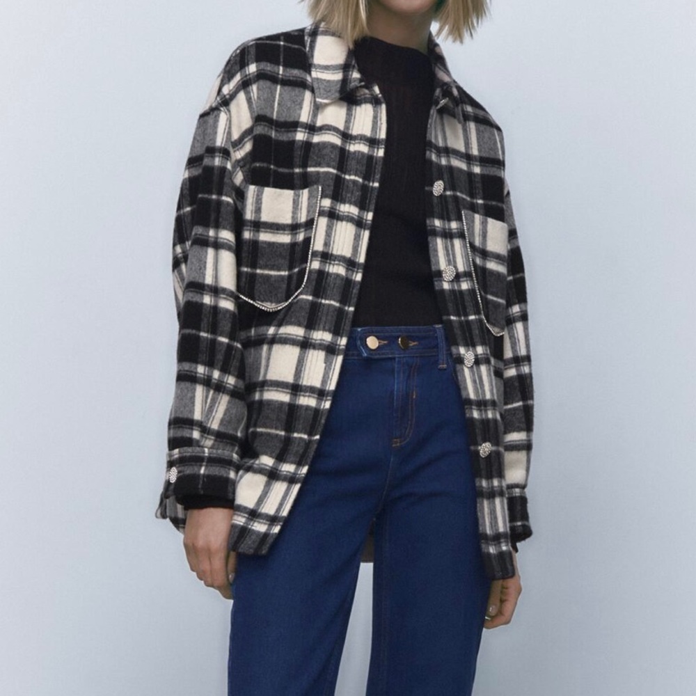 Zara rhinestone plead shirt